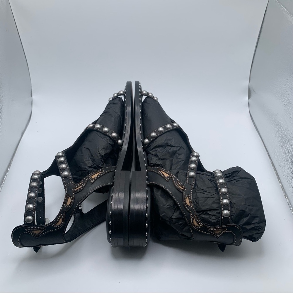 NWB Ash Women's Plaza Leather T-Strap Sandals size 37 US 6.5 black leather - Picture 9 of 10